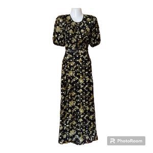 J Crew Open-back Metallic Clip Dot Dress in Golden Floral Sz 6